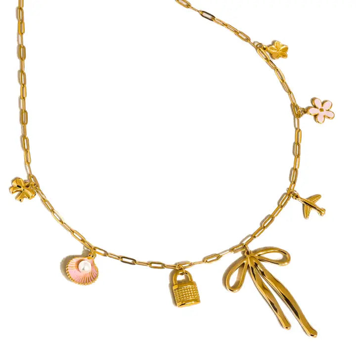 Tyla 18K Non-Tarnish Bow Charm Necklace - Gold