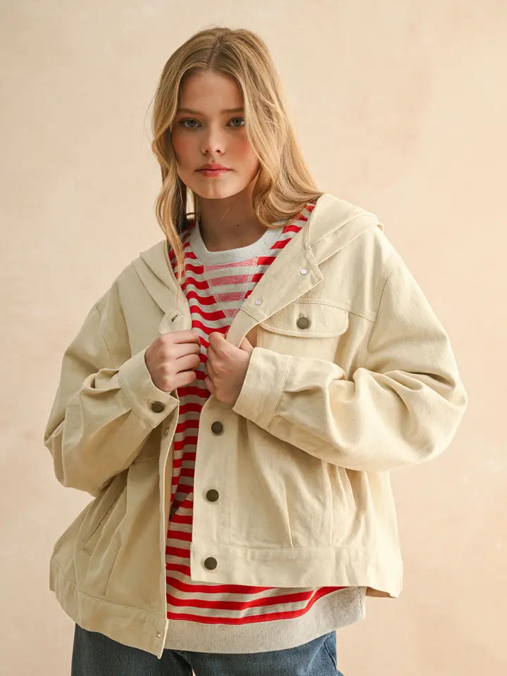 Letter Patch Back Detail Jacket - Ecru