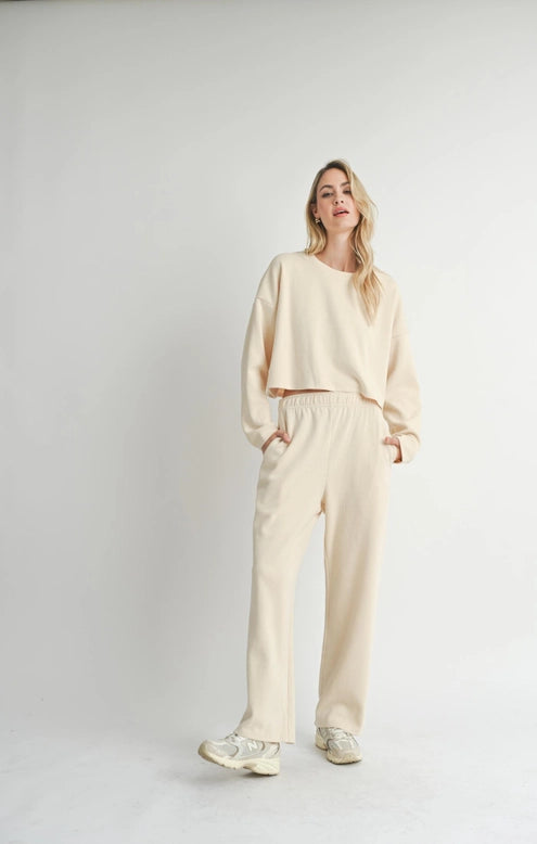 Relaxed Knit Top + Pant Set - Cream