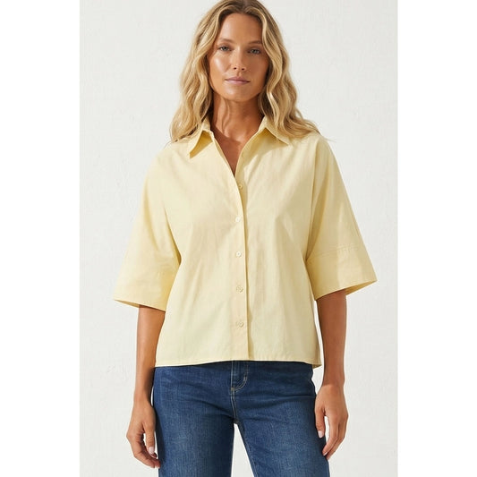 Boxy Half Sleeve Button Up Shirt - Pale Banana