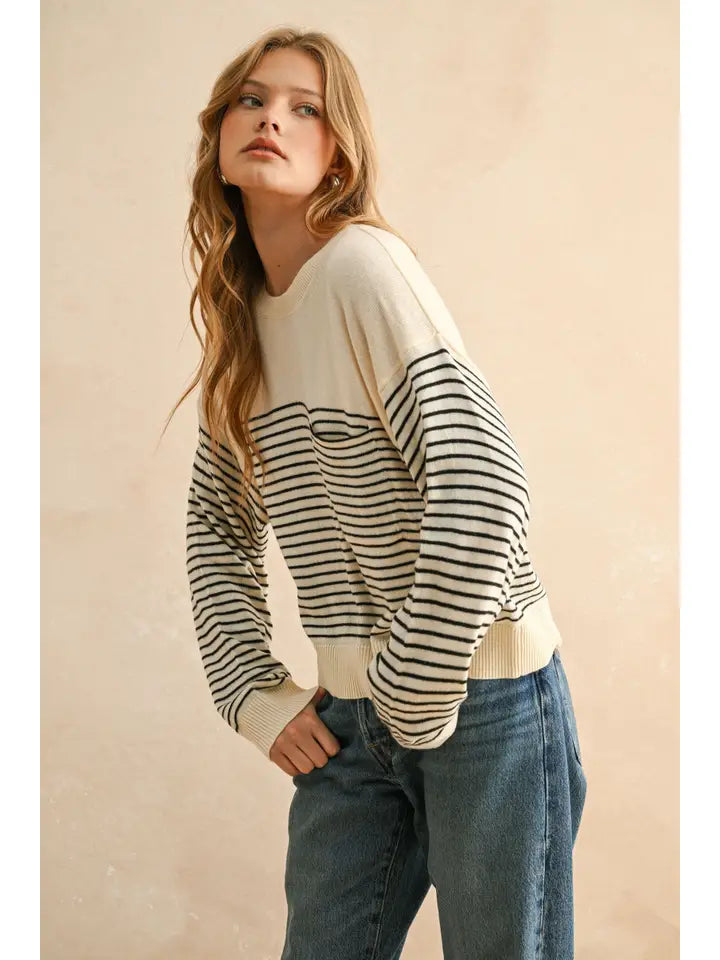 Stripe Knitted Sweater - Cream & Black