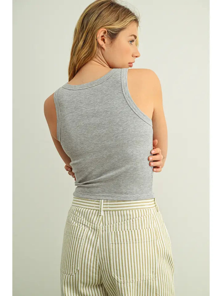 Sleeveless Ribbed Top - Melange Grey