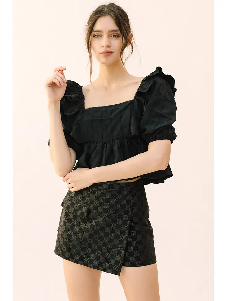 Textured Baby Doll Top - Black