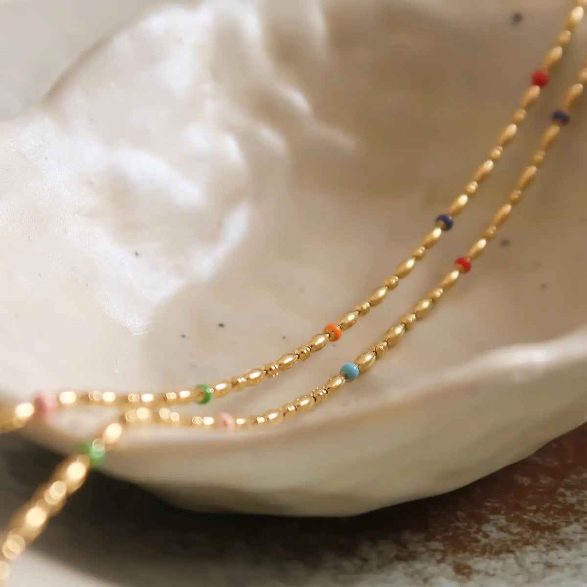 Tave 18K Gold Non-Tarnish Petite Beaded Necklace - Multi Colored