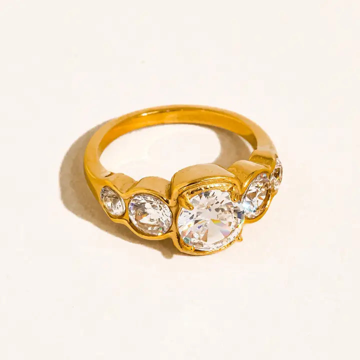 Irid 18K Gold Non-Tarnish Multi CZ Statement Ring - Yellow Gold