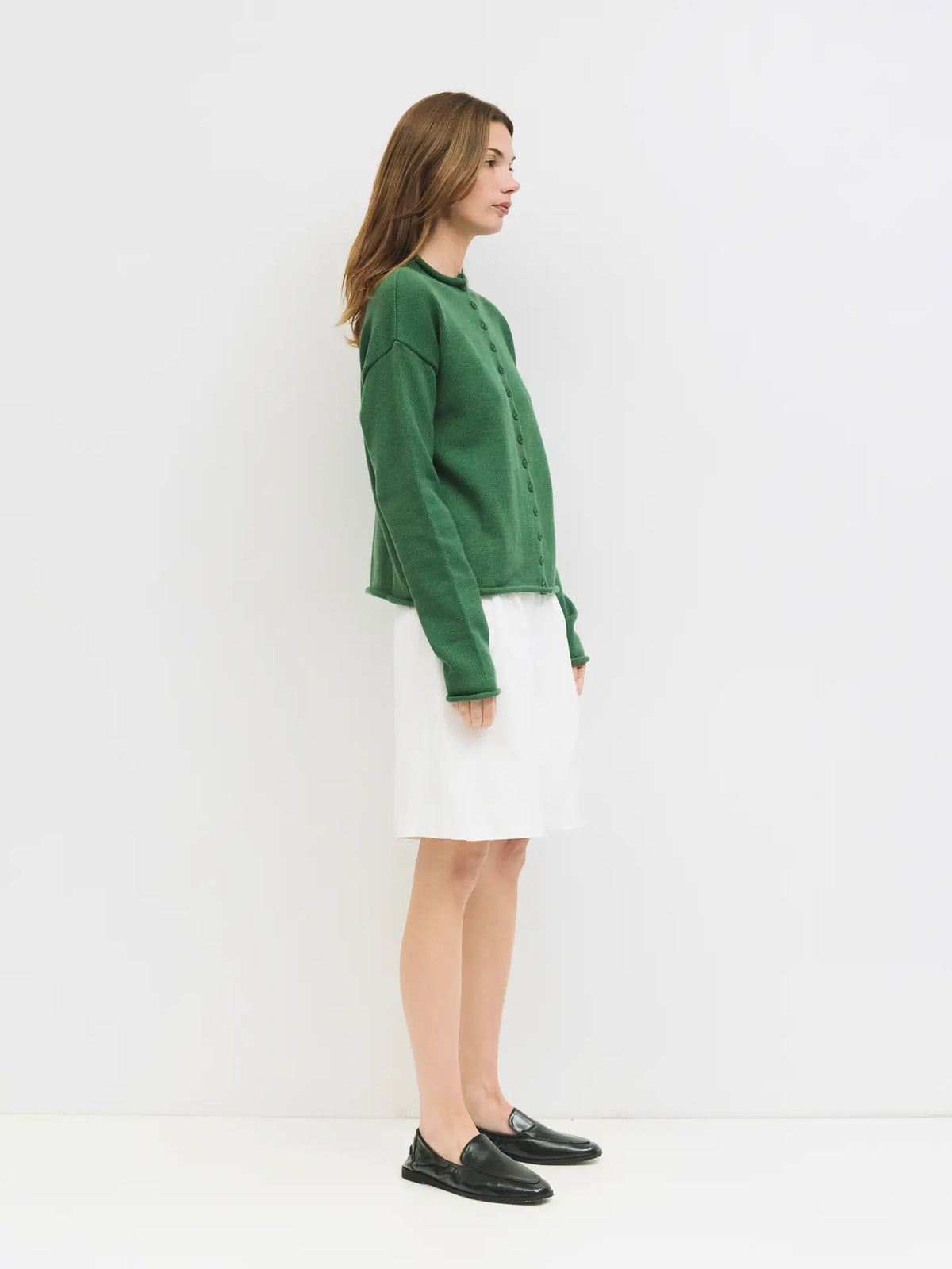 Raw Hem Button Down Cardigan - Green