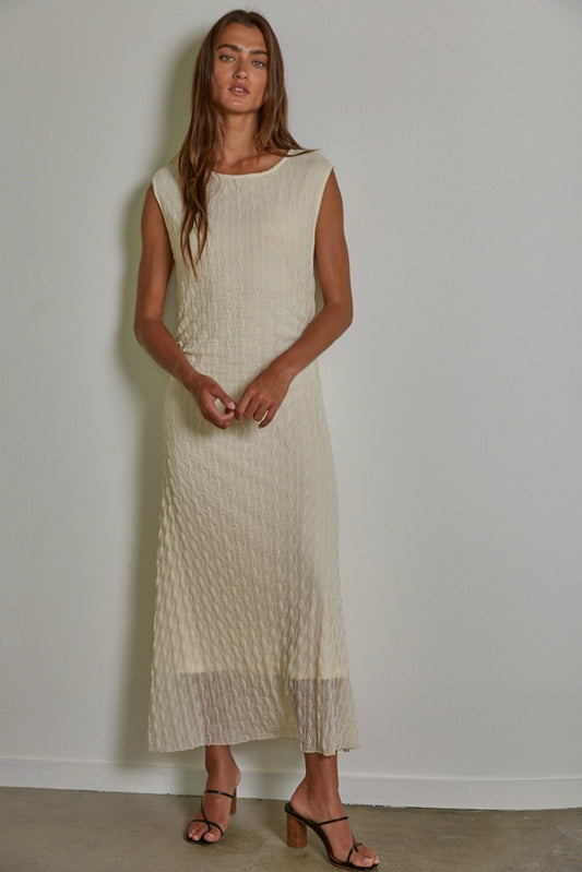 Woven Nylon Lace Sleeveless Maxi Dress - Ivory