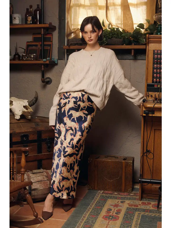 Riverbend Pull On Maxi Skirt - Western Navy