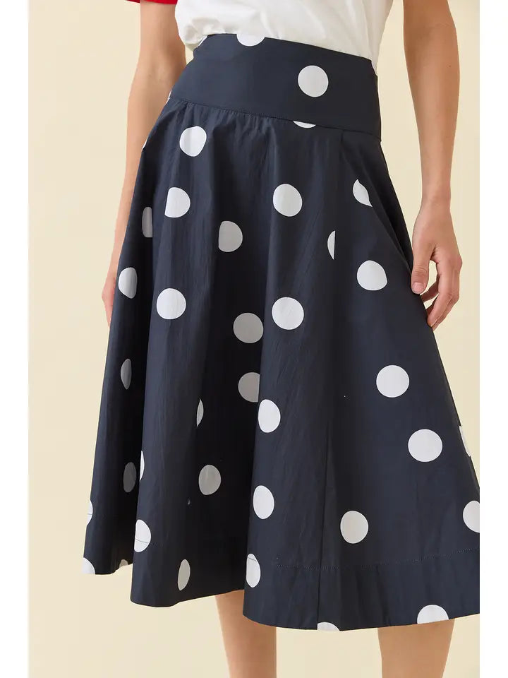 Polka Dot Midi Skirt - Navy