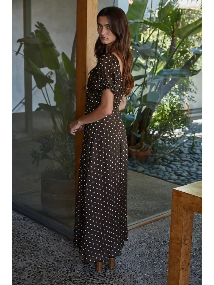 Woven Polka Dot Dress - Brown