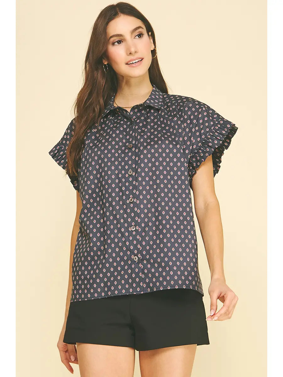 Geometric Diamond Shirt - Navy