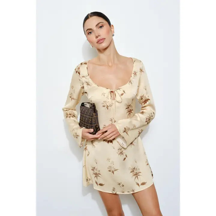 Nadia Tie Front Mini Dress - Buttercream