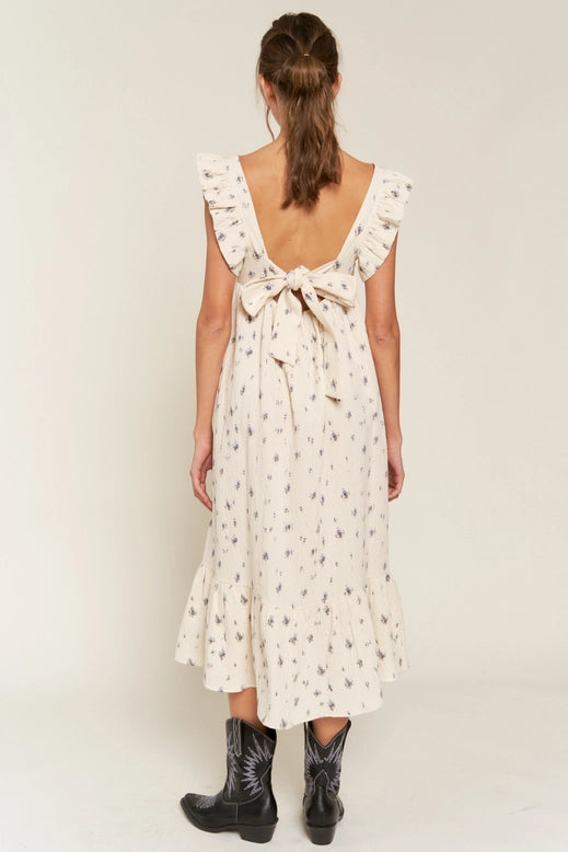 Open Back Boho Midi Dress - Ivory