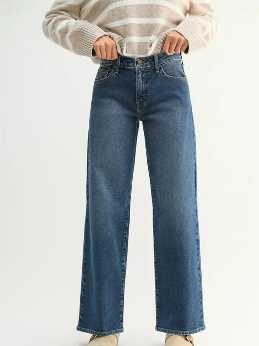 Mid Rise Slim Wide Leg Pant - Medium Denim