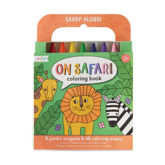 OOLY - Carry Along Crayon + Coloring Book Kit - On Safari - Set of 10