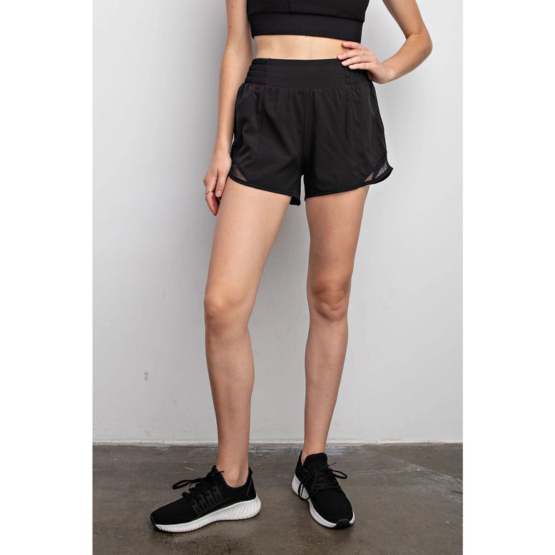 Stretch Woven Active Short with Mesh - Black