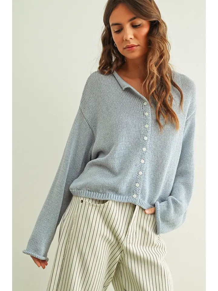 Button Front Cardigan - Sky Blue