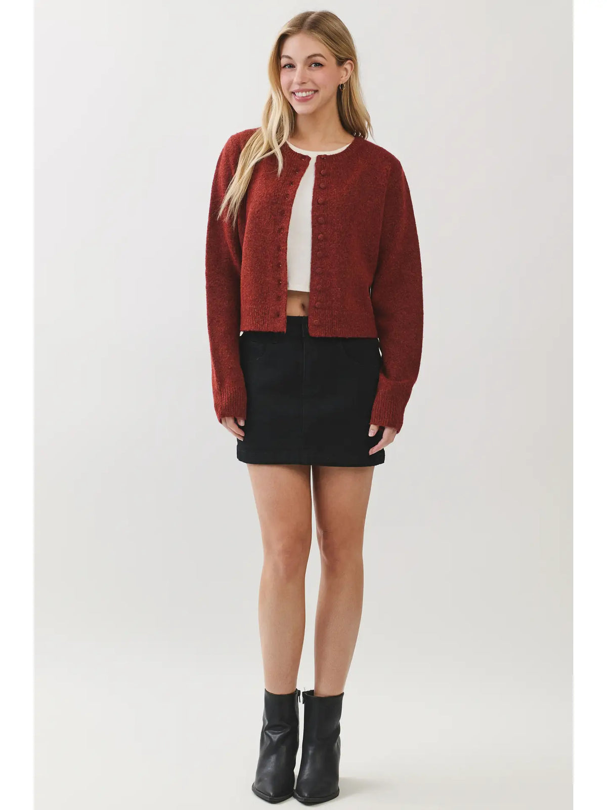 Button Down Long Sleeve Cardigan - Rust