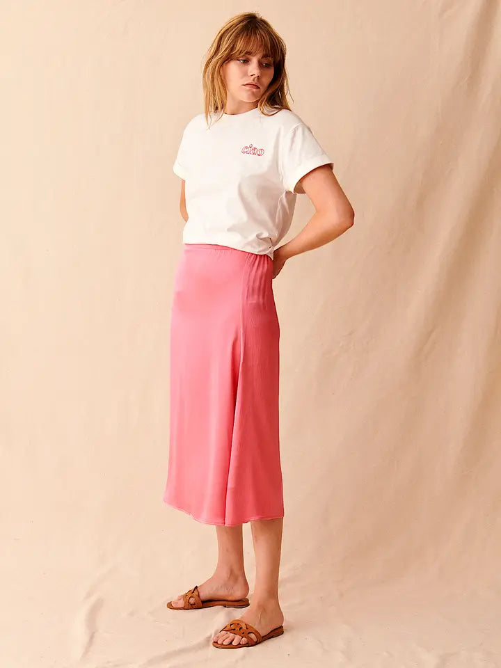 Prune Satin Midi Skirt - Rose