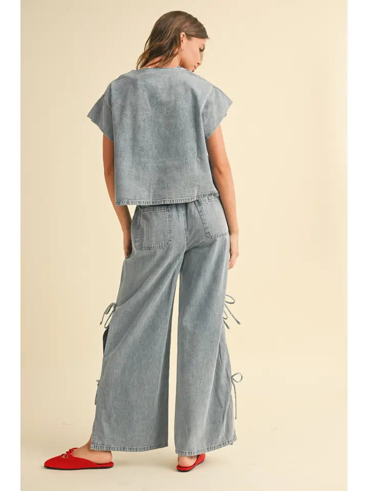 Tie Front Blouse - Denim