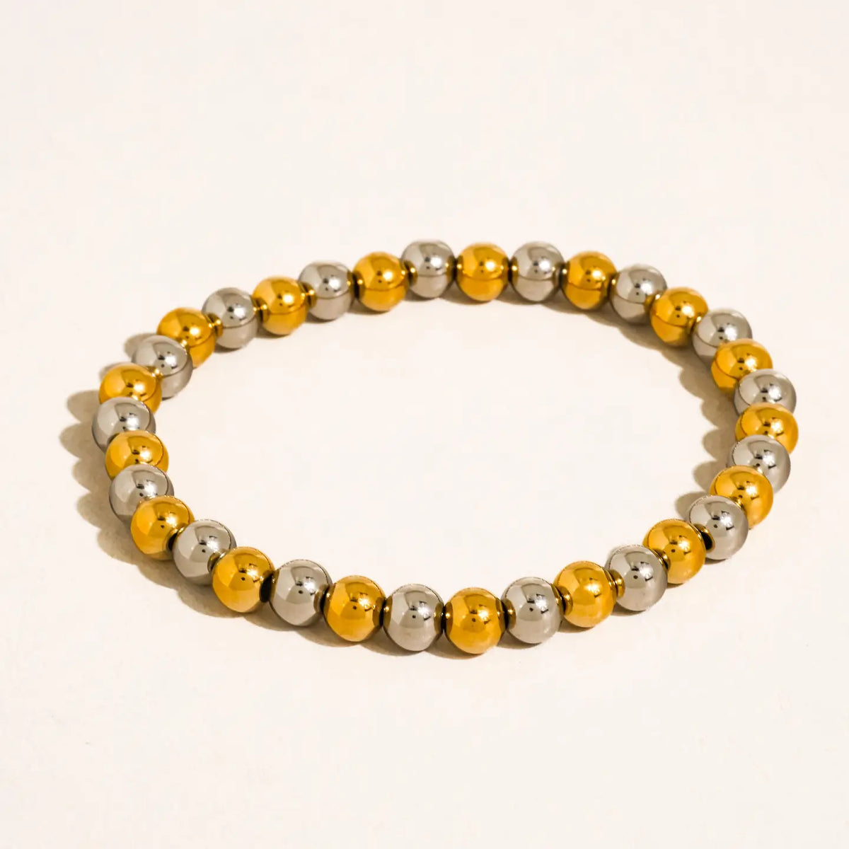 Perlisse 18K Gold Non-Tarnish Two Tone Beaded Bracelet - Medium Beads