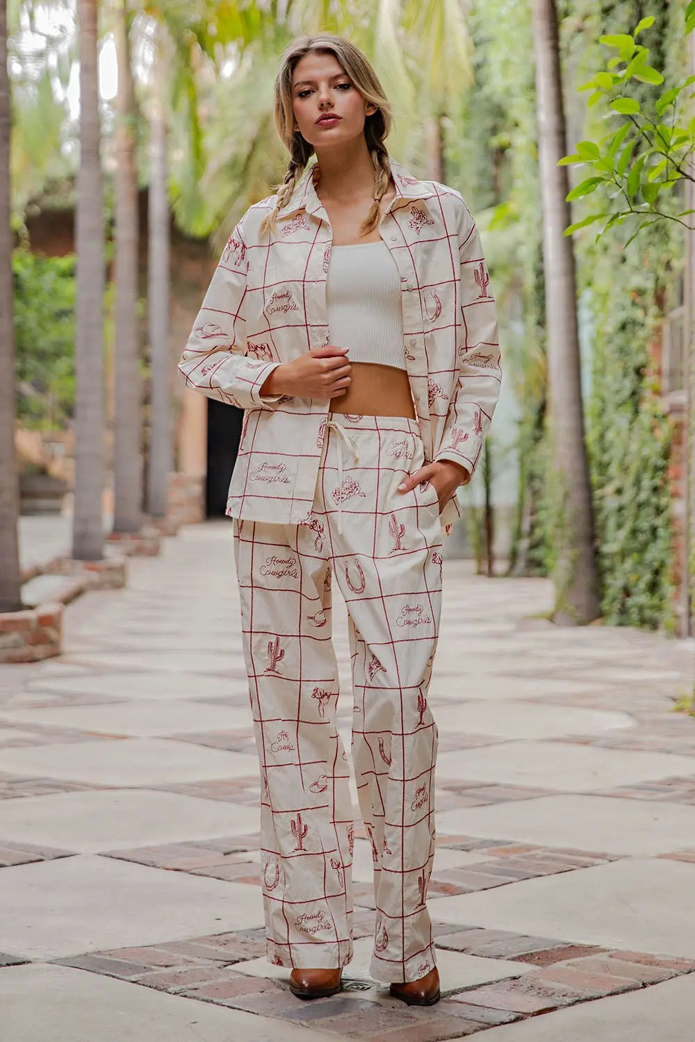 Western Flair Pant - Cherry Wood & Cream