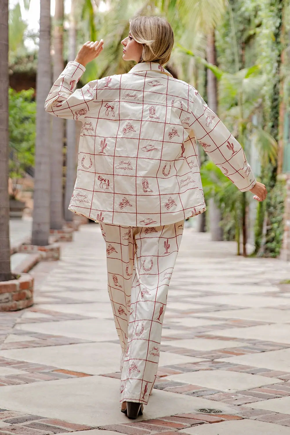 Western Flair Pant - Cherry Wood & Cream