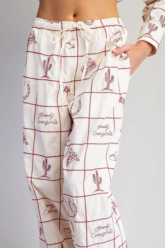 Western Flair Pant - Cherry Wood & Cream