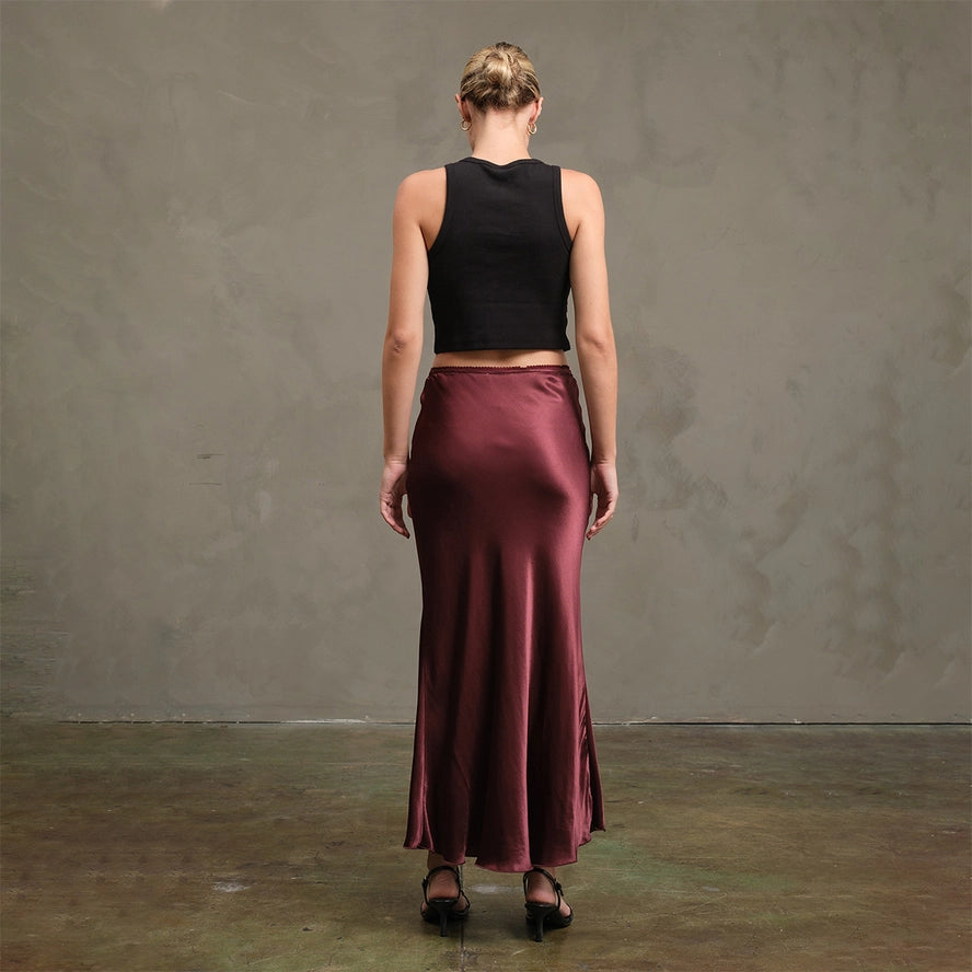 Satin Slip Skirt - Burgundy