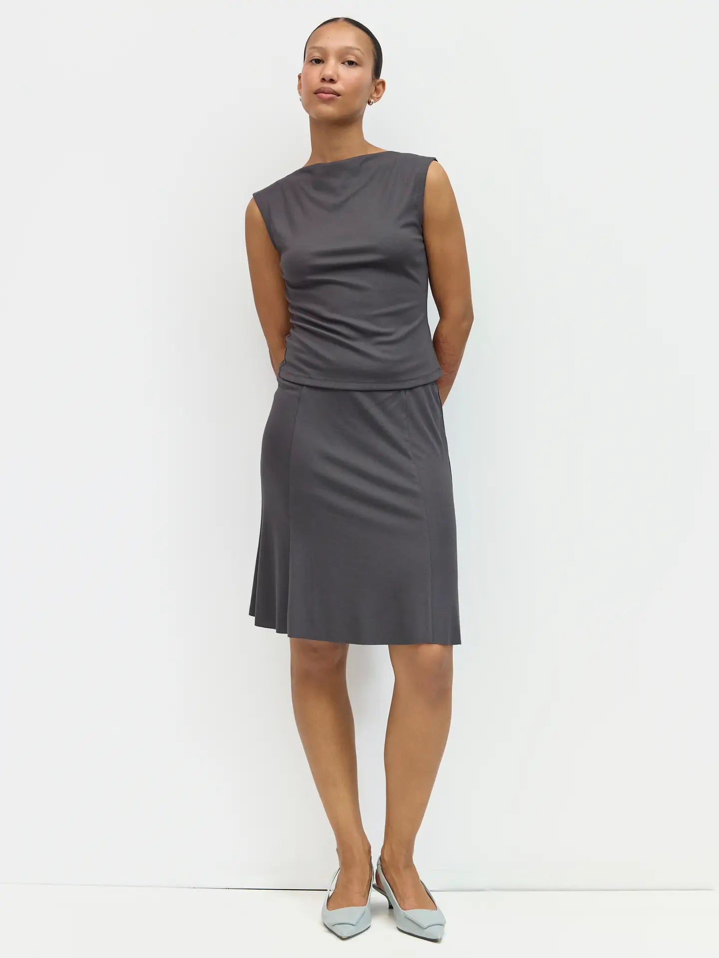Sleeveless Cowl Neck Modal Knit Top - Charcoal
