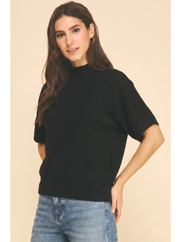 Mock Neck Dolman Sweater - Black