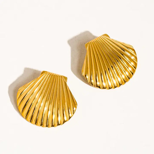 Crepe 18K Non-Tarnish Shell Studs - Yellow Gold