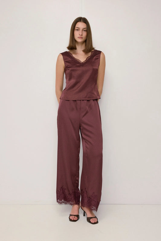 Satin V Neck with Lace Trim