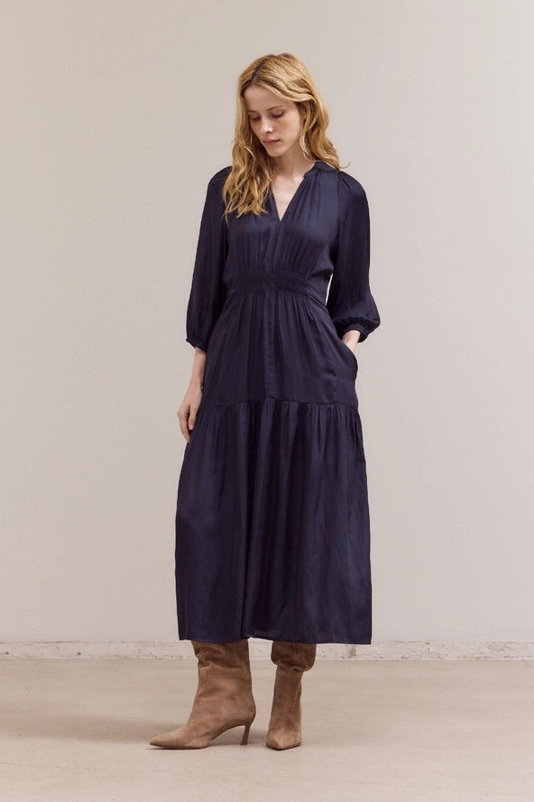 Grade + Gather - Satin Midi Dress - Midnight