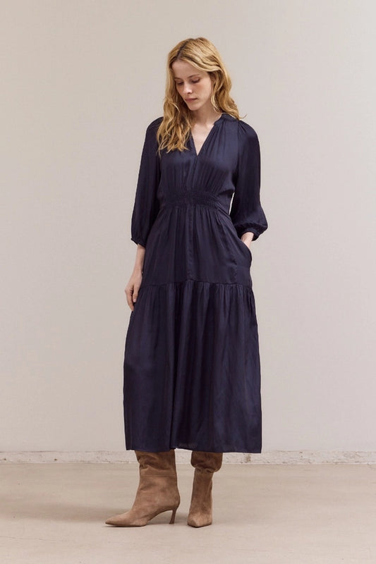 Grade + Gather - Satin Midi Dress - Midnight