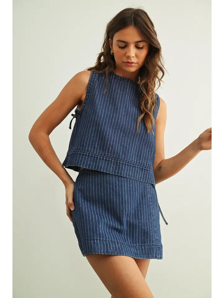 Denim Skort - Pinstripe