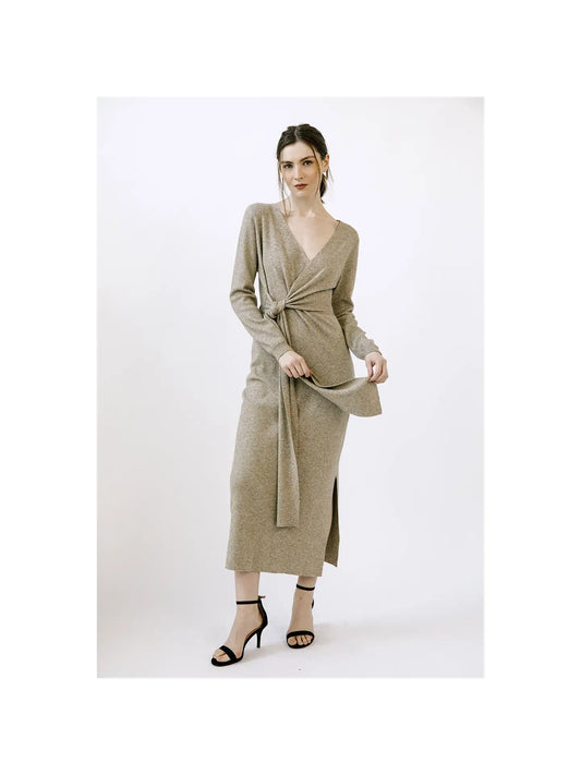 Heathered Knit Midi Dress - Beige