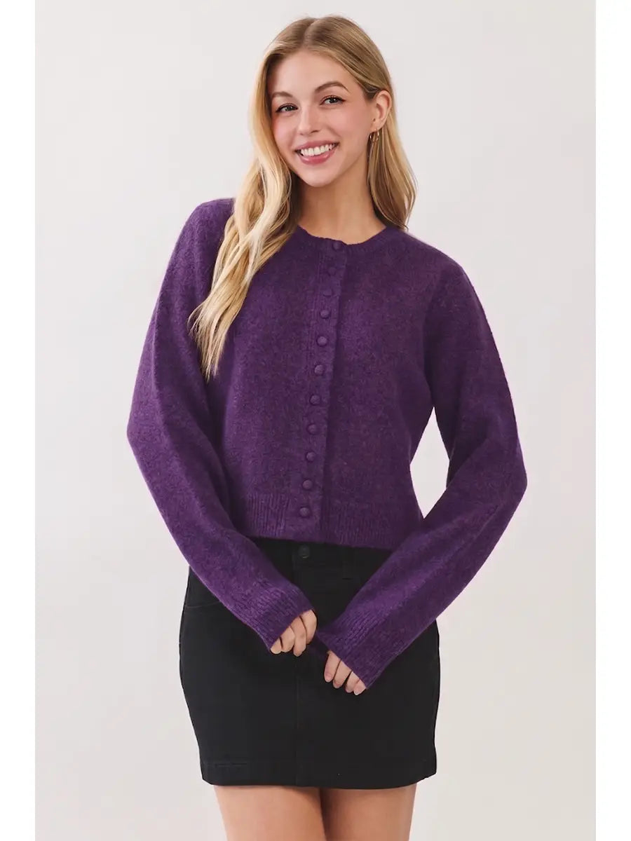 Button Down Long Sleeve Cardigan - Eggplant