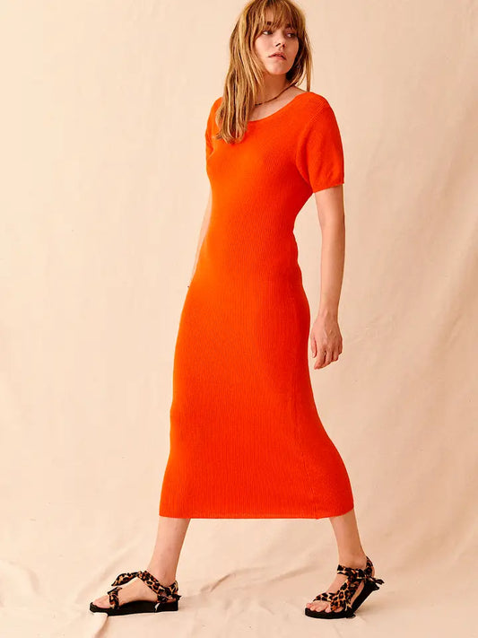 Simone Knit Dress - Red Orange