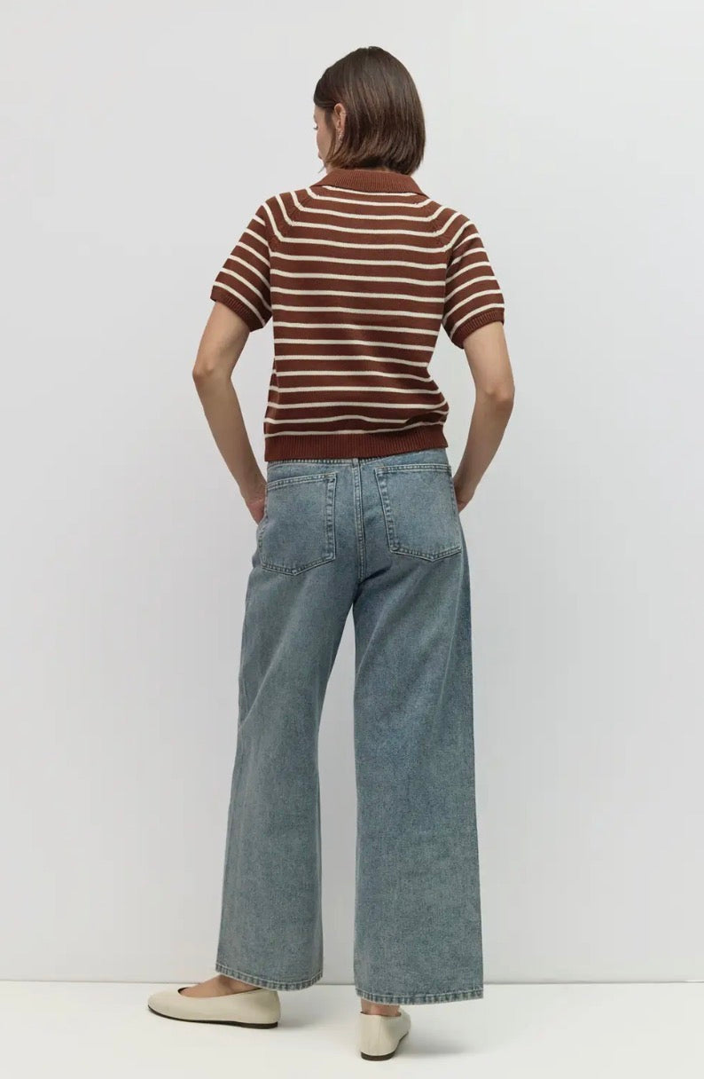 Short Sleeve Polo Sweater - Chocolate Stripe