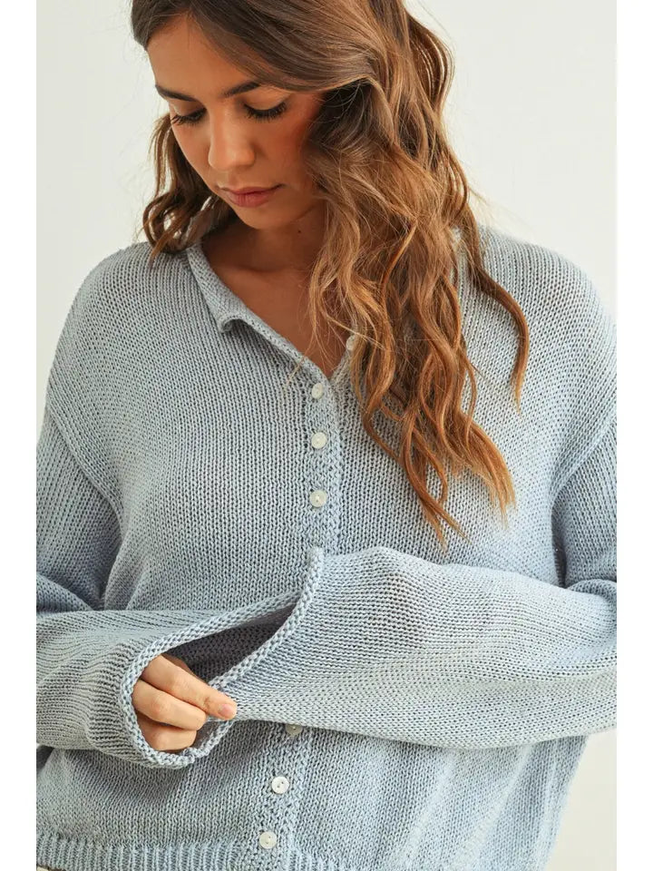 Button Front Cardigan - Sky Blue