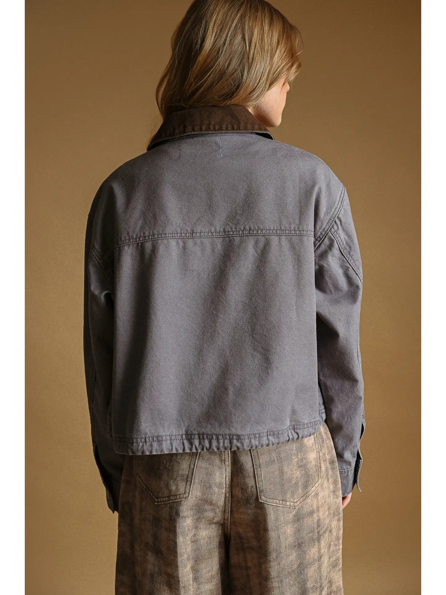 Collar Contrasted Utility Jacket - Denim Blue