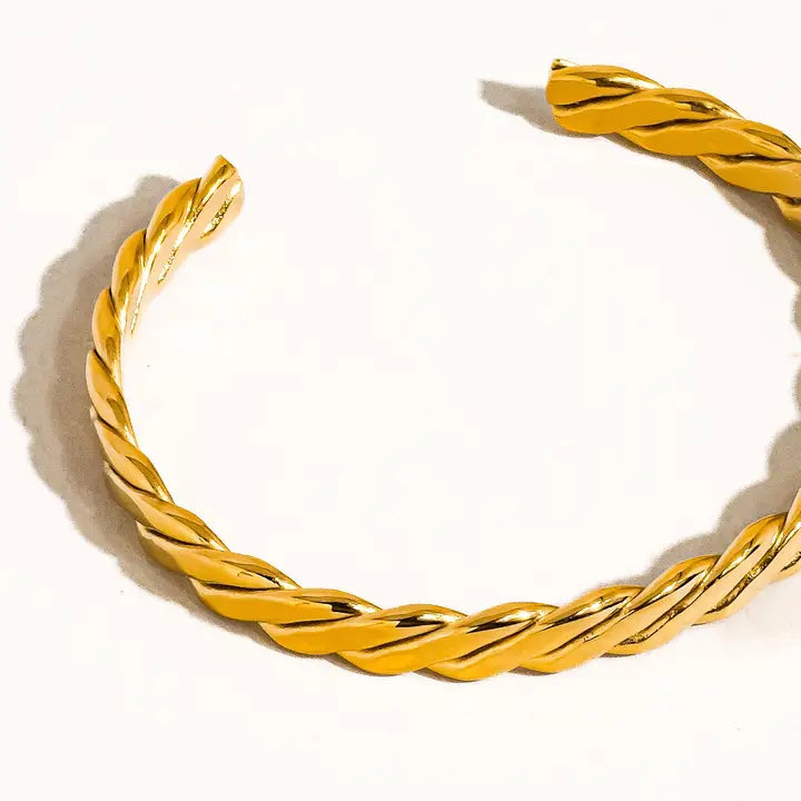 Benir 18K Gold Non-Tarnish Braided Thin Bangle - Yellow Gold