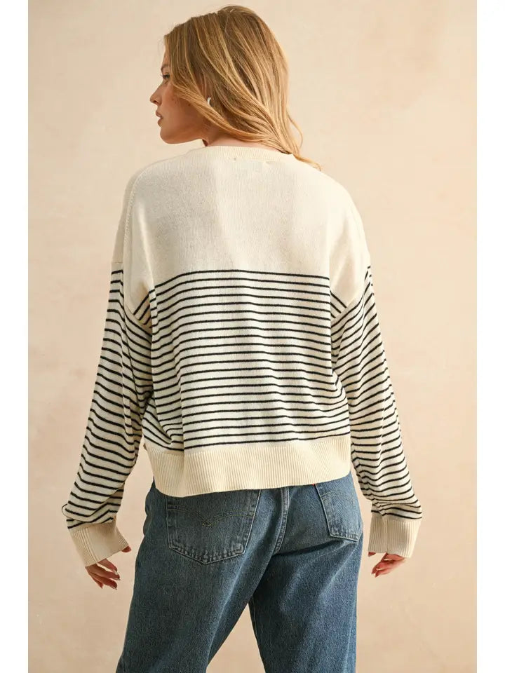 Stripe Knitted Sweater - Cream & Black