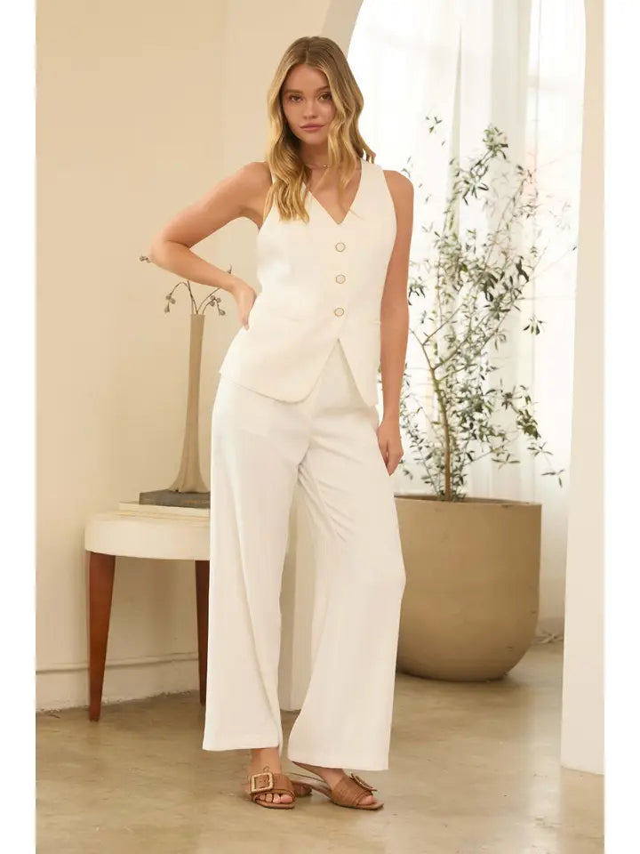 Recycled Vest with Rim Buttons - White