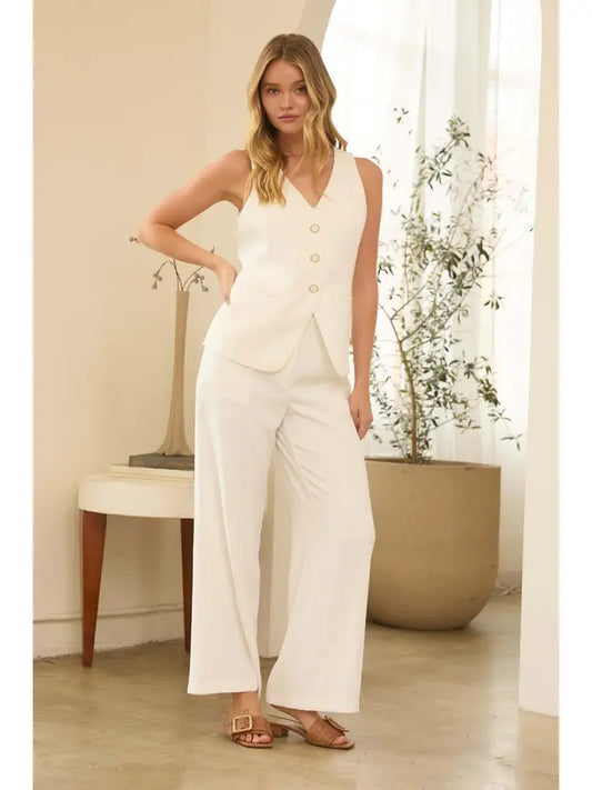 Recycled Vest with Rim Buttons - White