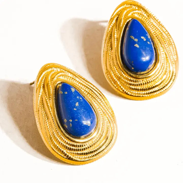 Thura 18K Gold Non-Tarnish Lapis Lazuli Droplet Earring - Blue