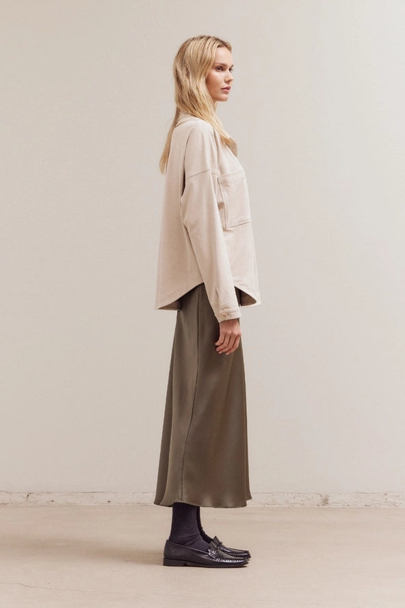 Grade + Gather - Flared Satin Maxi Skirt - Martini Olive