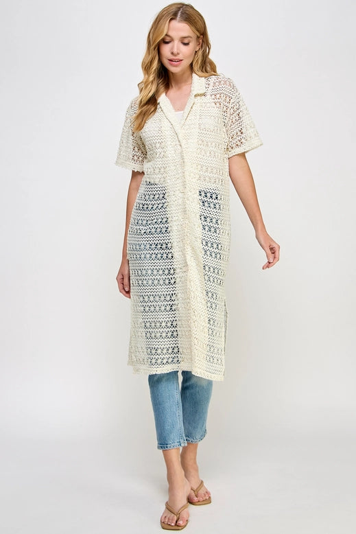 Crochet Long Cardigan - Cream