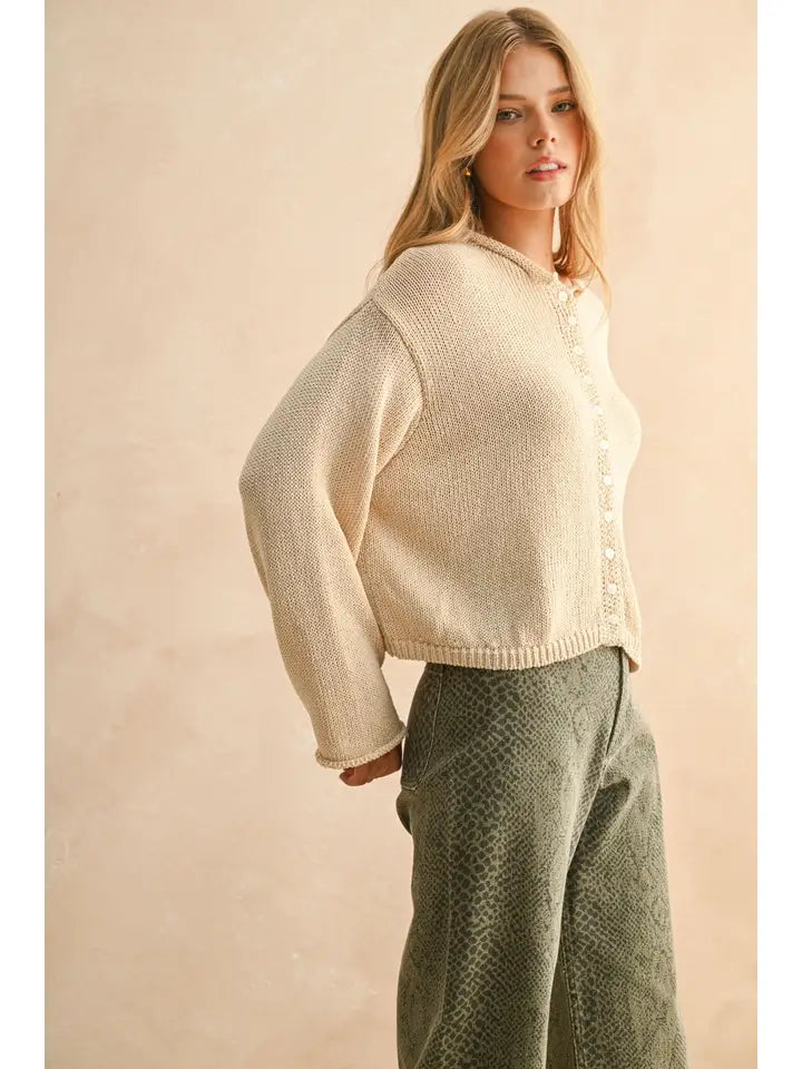 Light Weight Button Front Cardigan - Cream